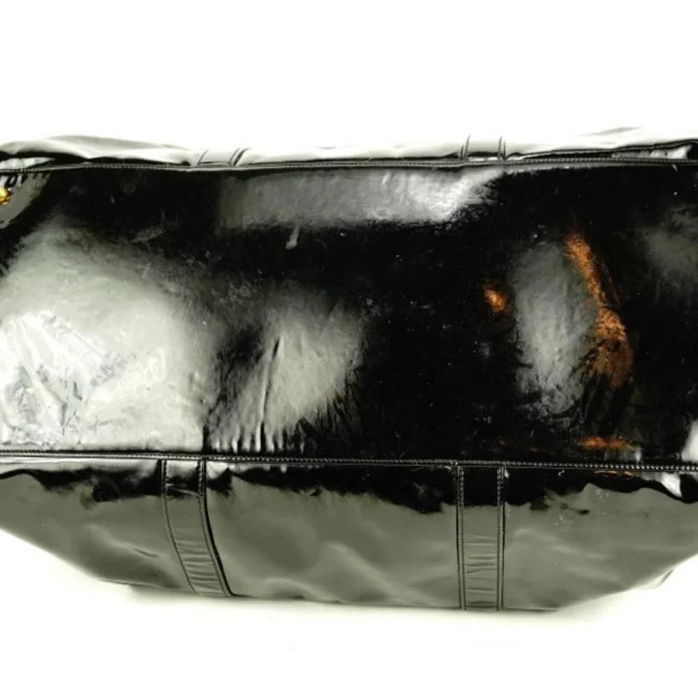 Chanel Large Black Patent CC Logo Duffle Bag with Strap 1C103a